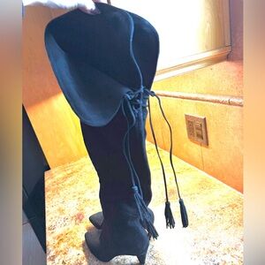 Over knee suede tosseled dress boot